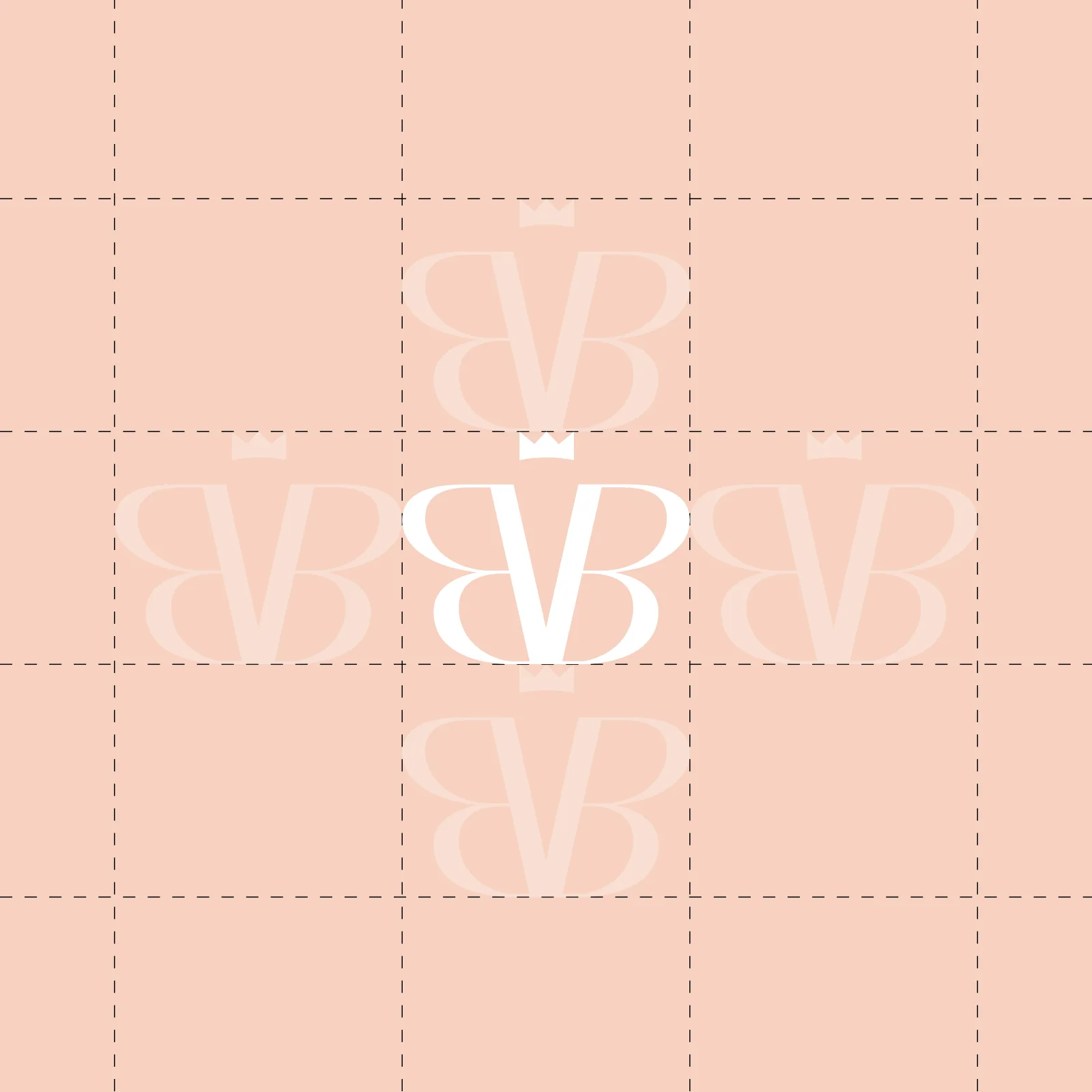 Crowned BB monogram on a blush construction grid showing clear space