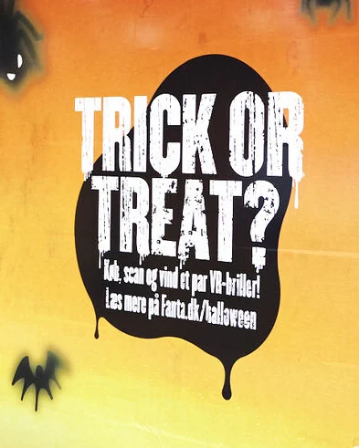 Close-up of the Trick or treat? artwork with a dripping black blob