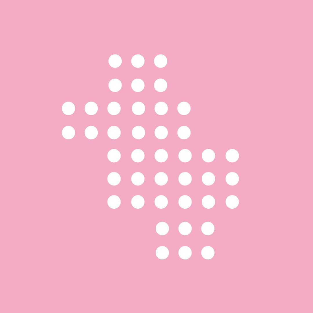 The wooden duck built from white studs on pink