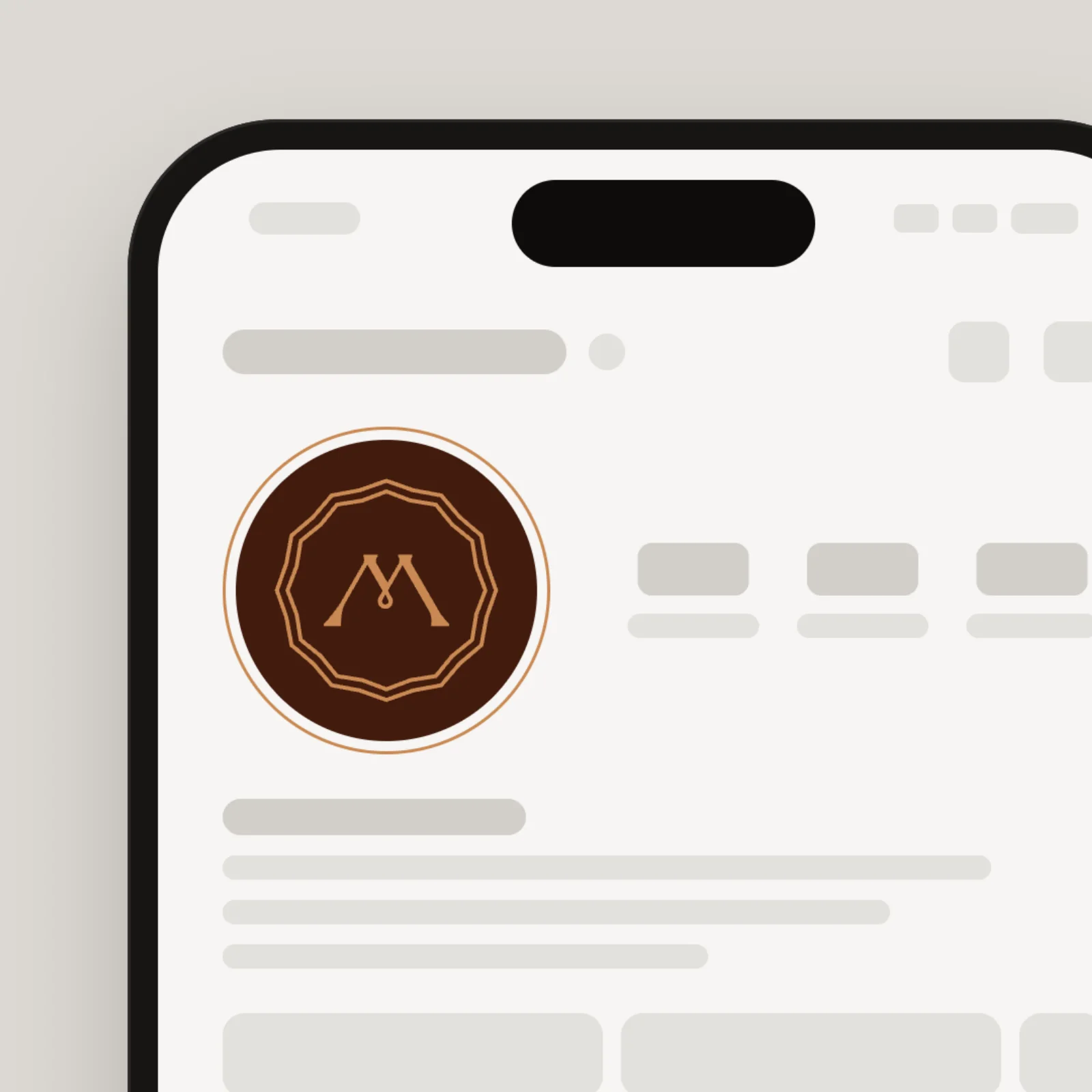 Social profile close-up with the copper seal on a deep brown profile picture