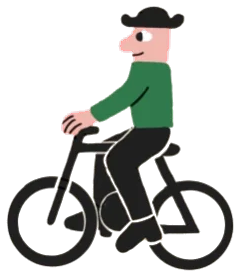 Animated character riding a bike