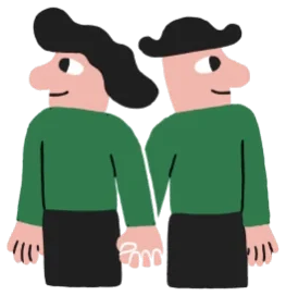 Animated couple holding hands and glancing at each other
